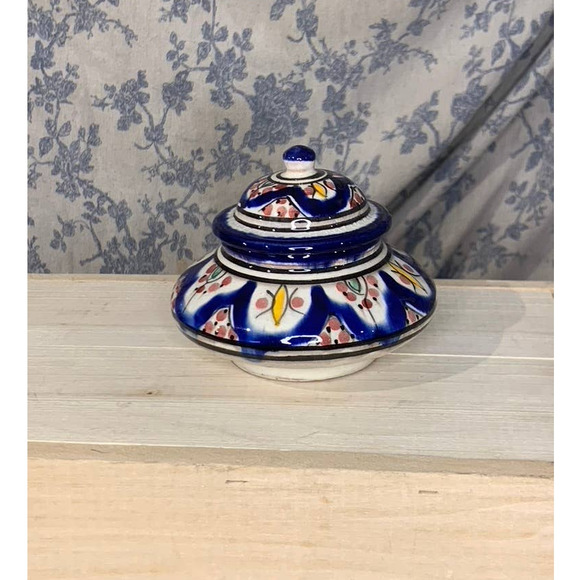 Blue Decorative Painted Red Clay Ceramic Jar - Picture 3 of 8